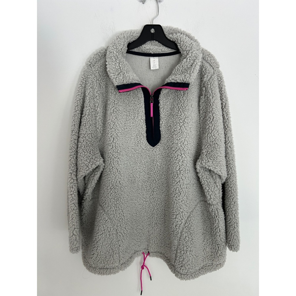 Livi Active Women Grey Sherpa Faux Fur Quarter Zip Fleece Pullover Plus Sz 22/24